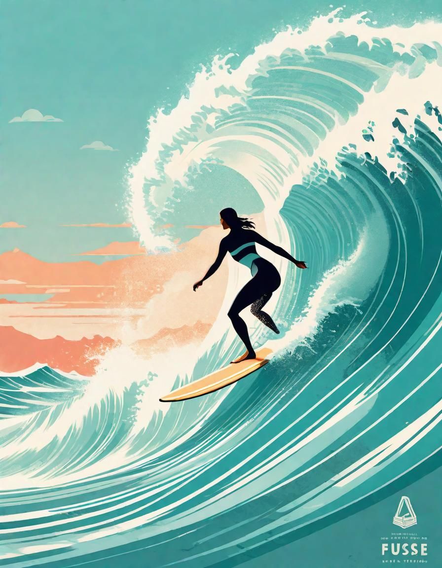 Flat-Style Travel Poster of Surfer on Wave