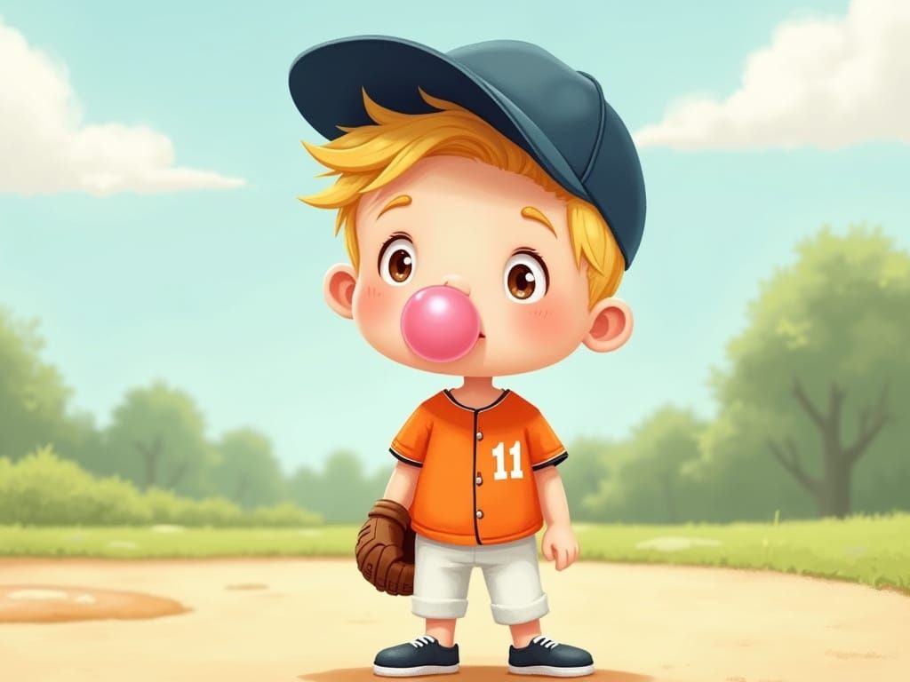 Cartoon Baseball Boy in Whimsical Style