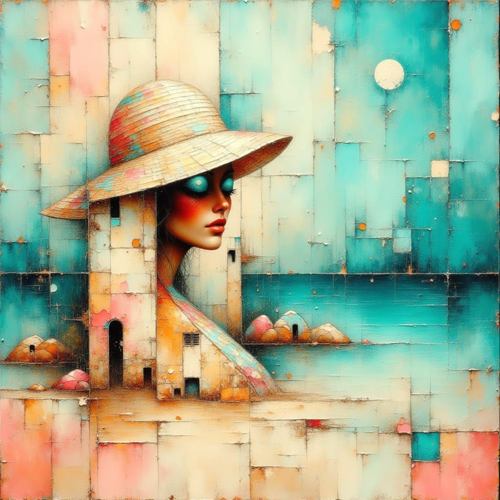 Neon Grunge Sandcastles on Aqua Beach