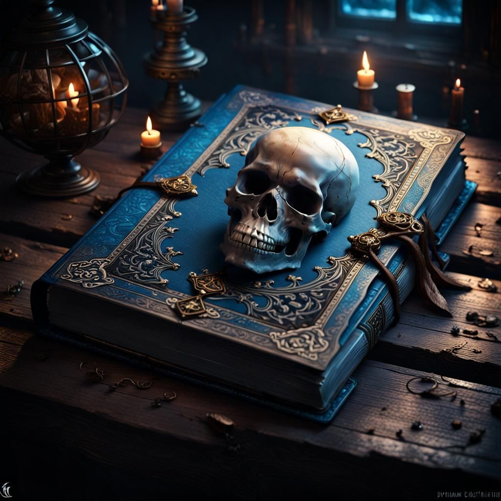 Ethereal Skull Emanates from Necromantic Spell Book