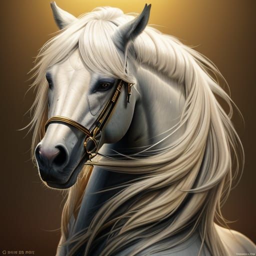Majestic Stallion in Oil Painting Style with Golden Light