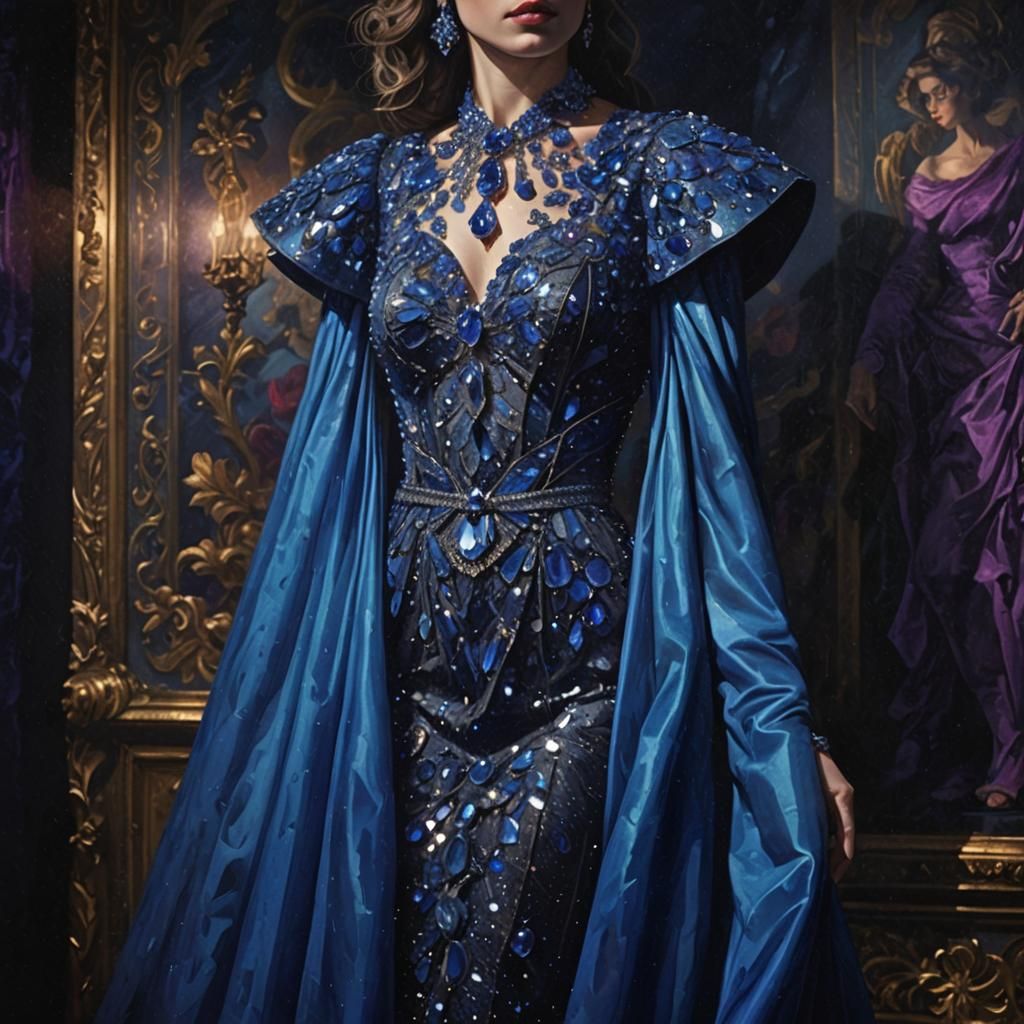 Sapphire Gown: Vivid Digital Art in Blue-Purple Hues
