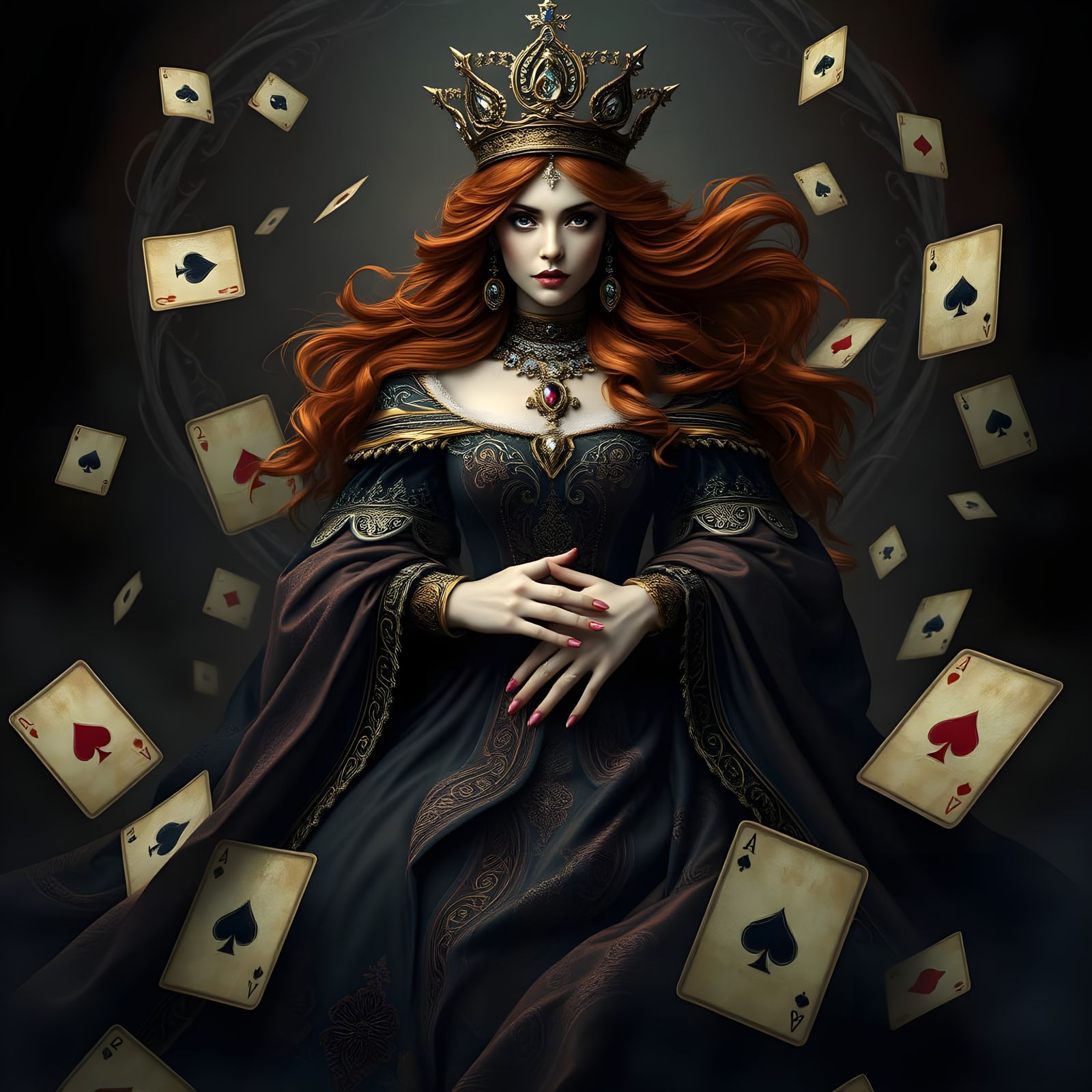 Fantastical Queen of Clubs in Fantasy Art Style