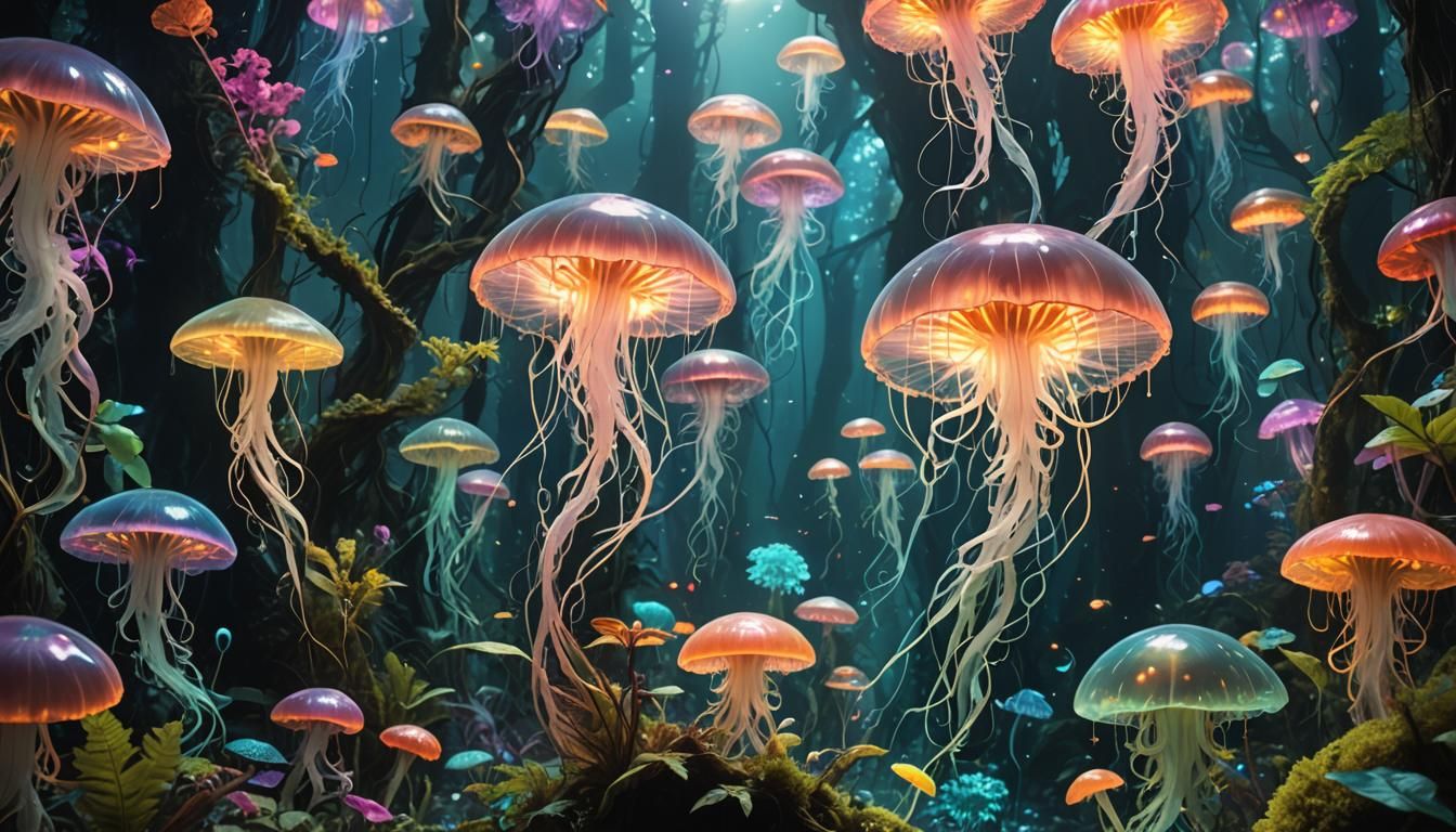 Bioluminescent Alien Forest: A Cinematic Film Still