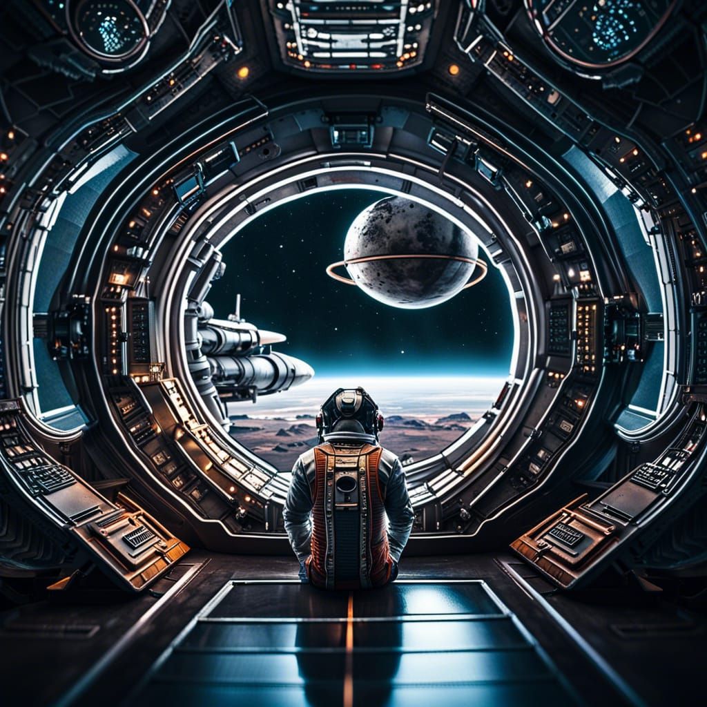 Hyperrealistic Spaceship at Astroport in Cinematic Lighting