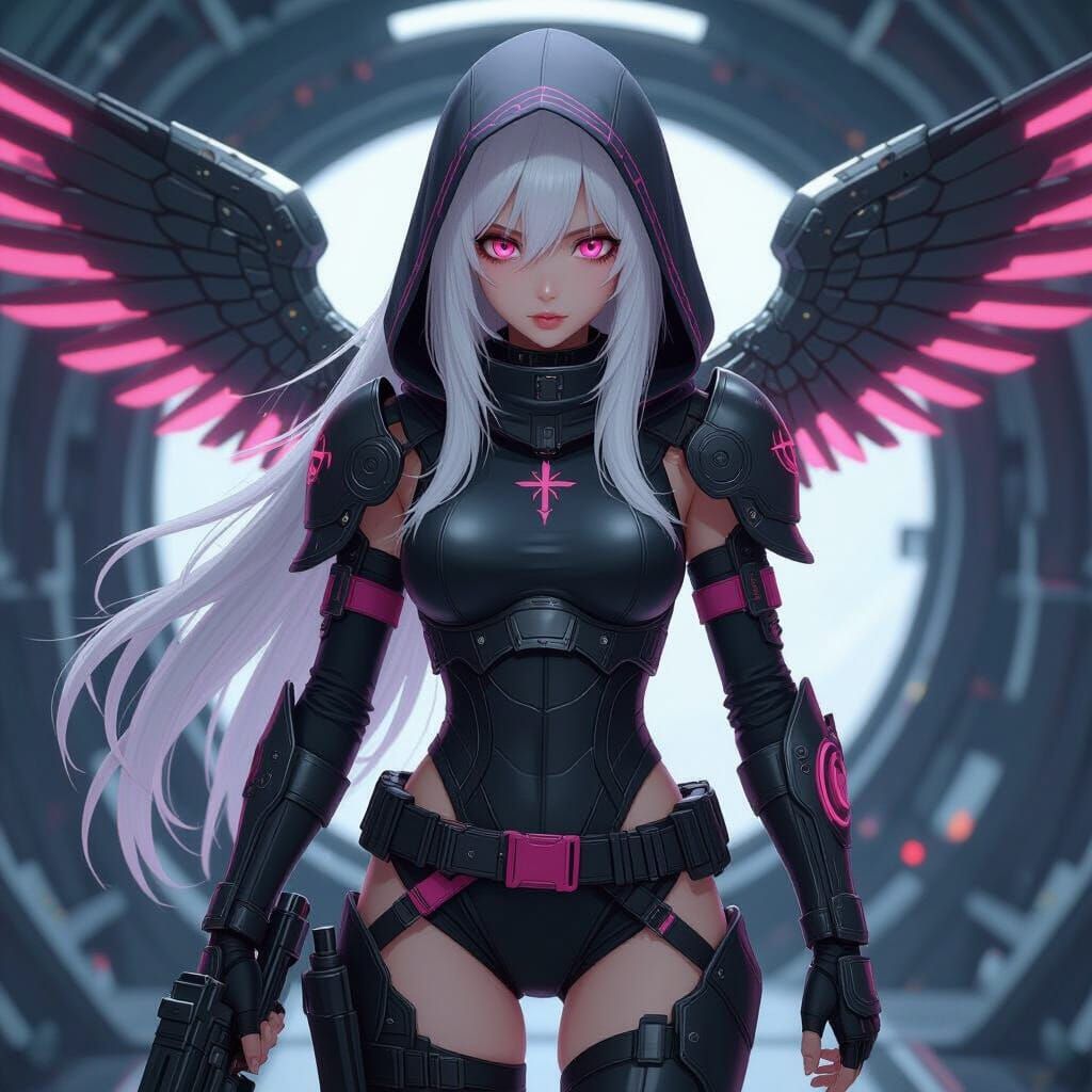 Anime Woman in Sci-Fi Armor with Mecha Wings