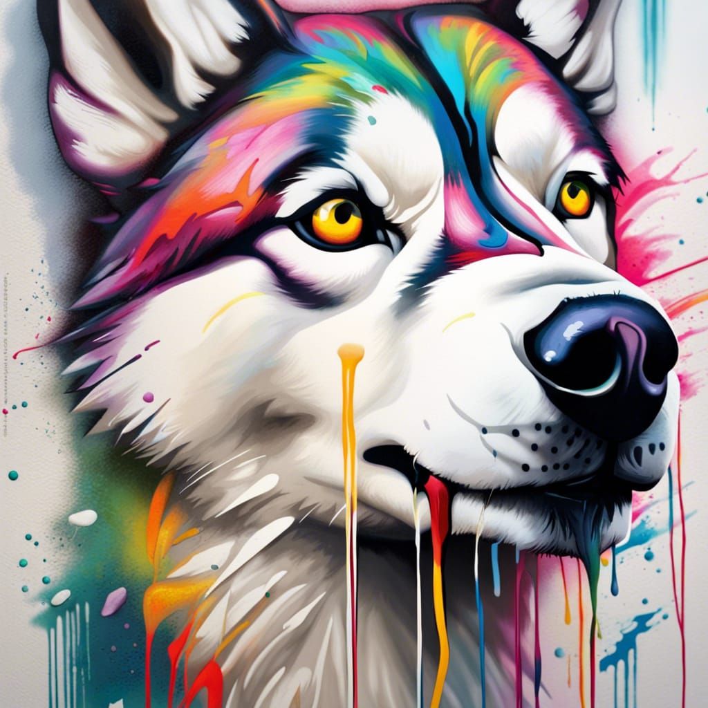 Colorful Husky Graffiti Street Art Illustration