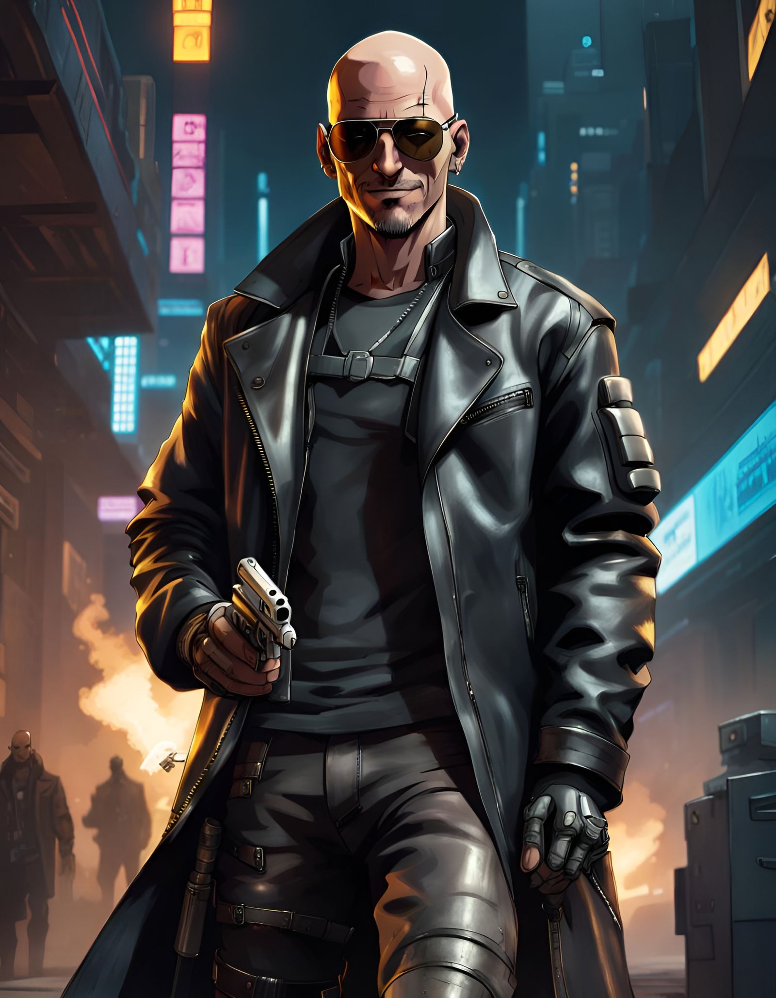 Cyberpunk Mercenary in Action: Comic Style