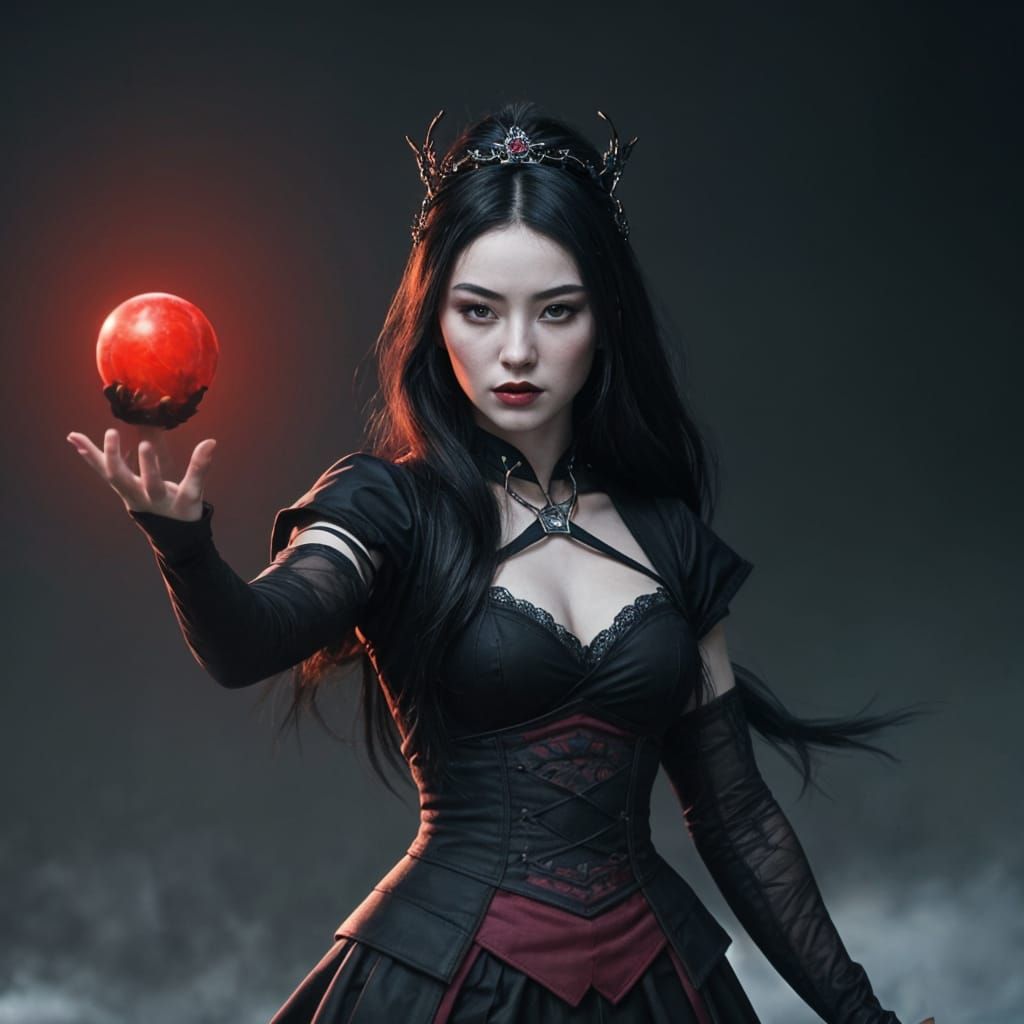 Goth Mulan in Elegant Black and Red Attire