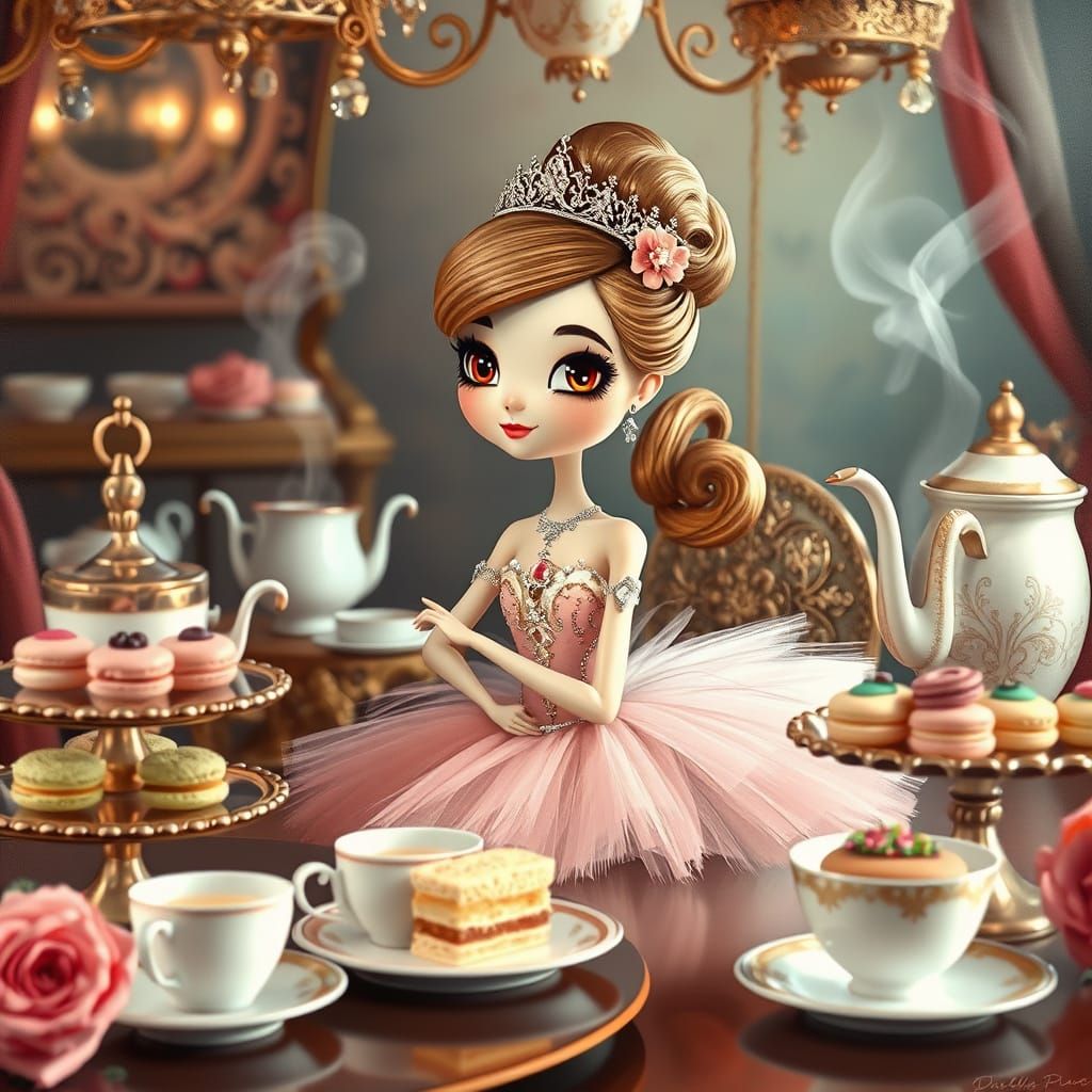 Whimsical Ballerina Princess at a Vibrant Coffee Buffet