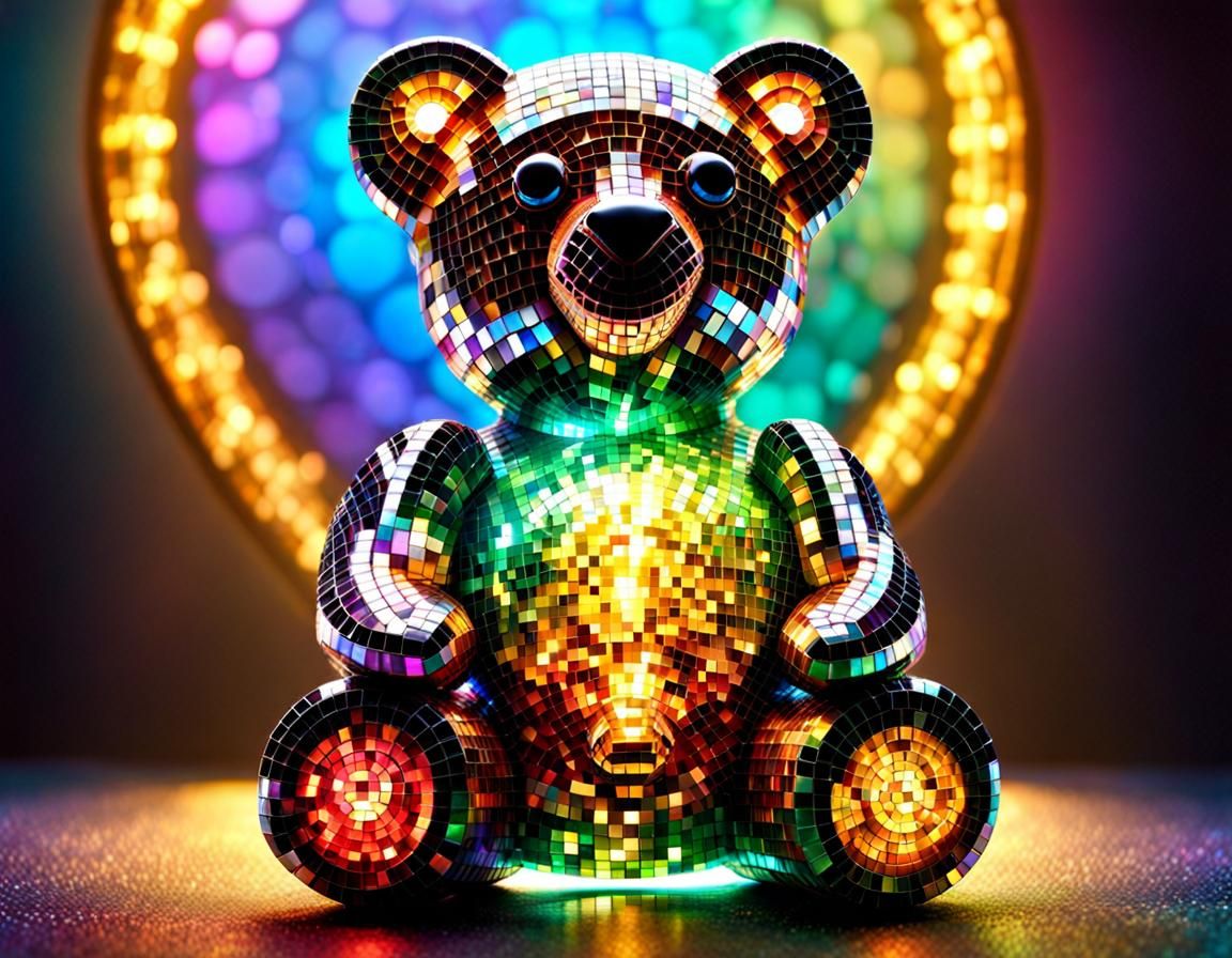 Gemstone Mosaic Teddy Bear in Patchwork Style