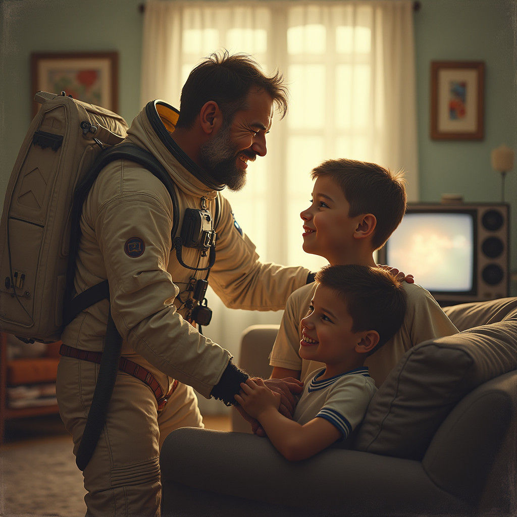 Astronaut and Family Share Living Room Moment