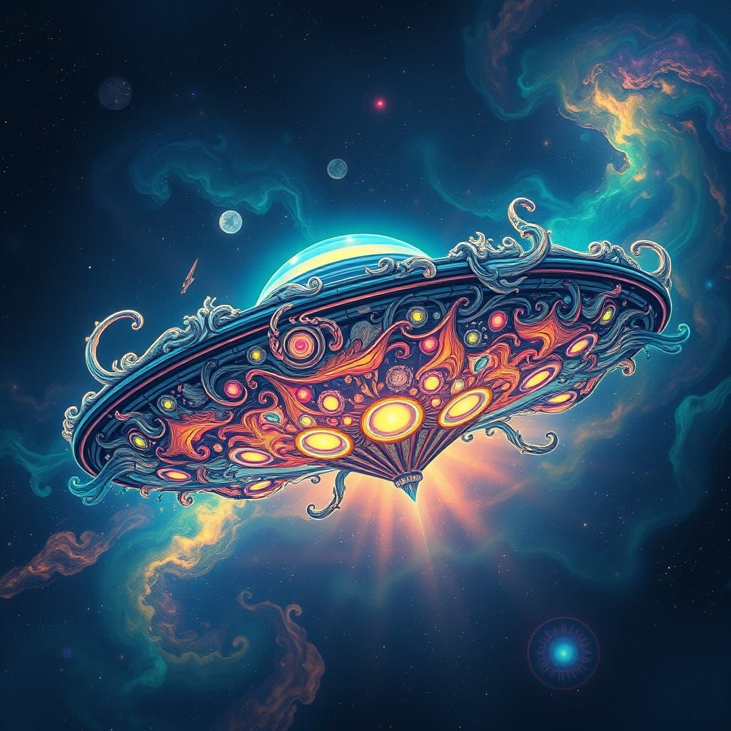 Bioluminescent Organic Flying Saucer in Astral Style