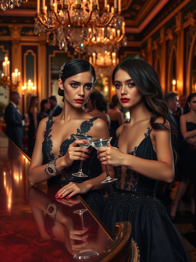 Elegant Vampire Ladies at Opulent Lounge Bar