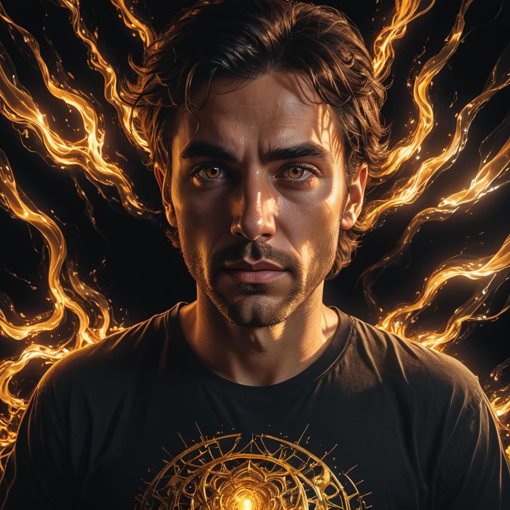 Man in Light-Design Shirt: Surreal Digital Portrait