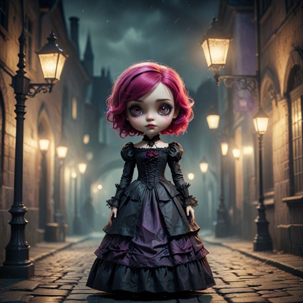 Chibi Gothic Woman in Victorian Gown