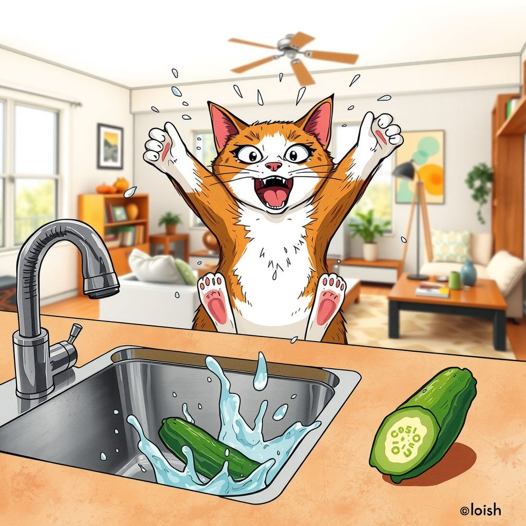 Frightened Cat's Leap of Faith: Cucumber Catastrophe