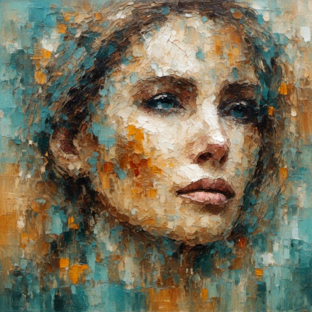 Expressionist Portrait of Woman with Mosaic Face