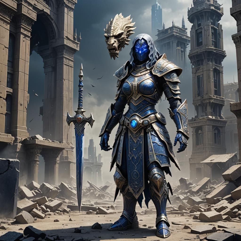 Ornate Golem in Ruined Assyrian City