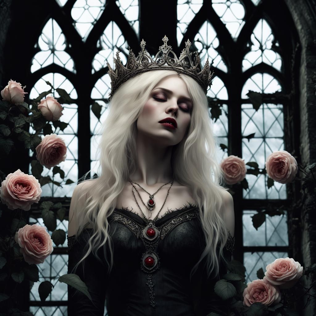 Gothic Princess Sleeps in Thorny Castle: Photorealistic Imag...