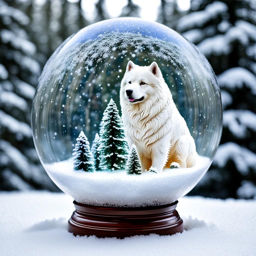Samoyed in Snow Globe with Crystallized Effect