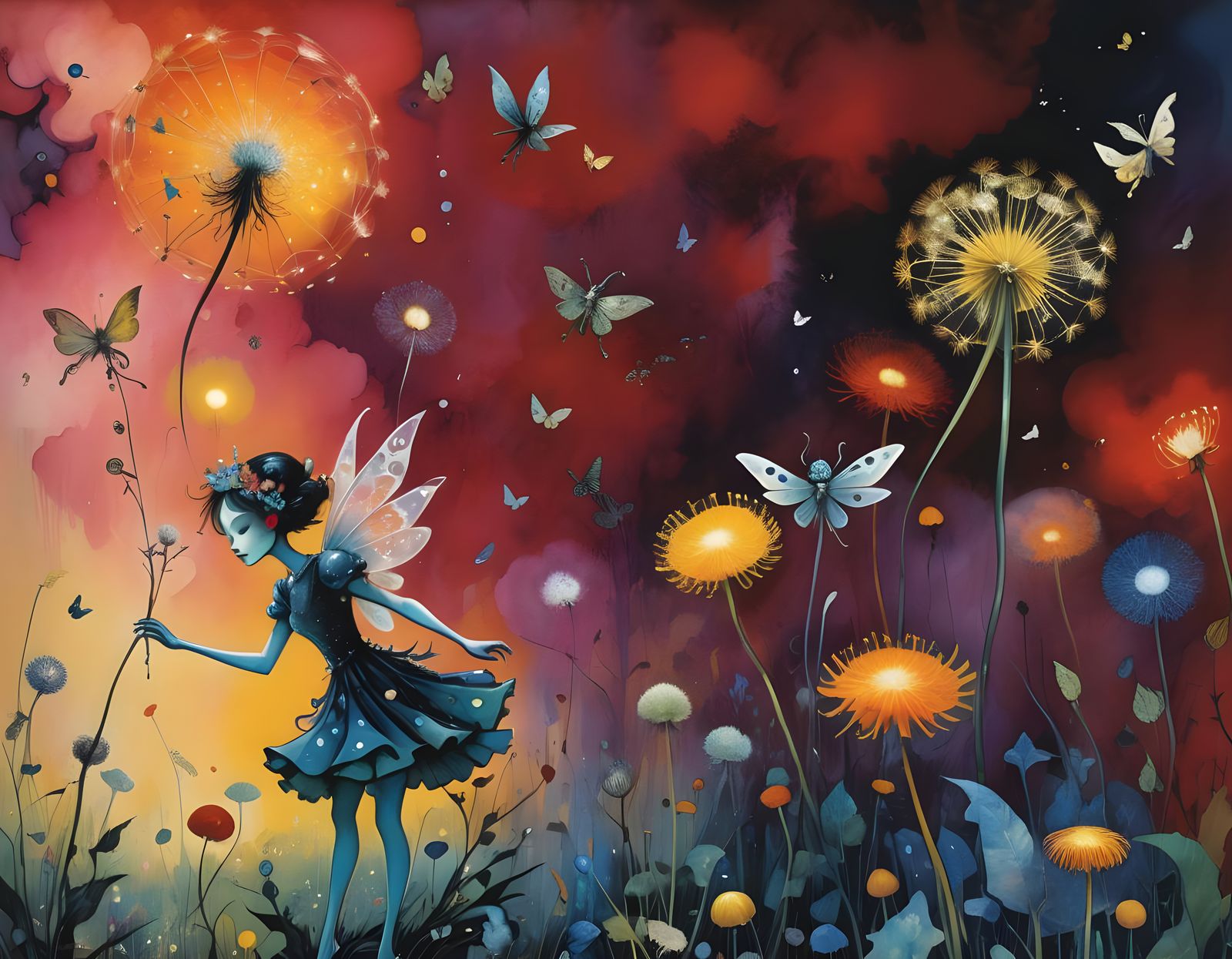 Dark Meadow Fairies in Abstract Dreamscape