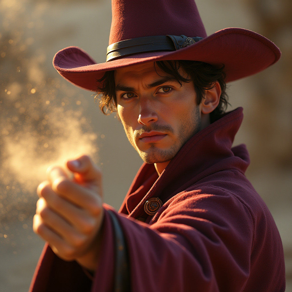 Burgundy Mage with Sand Turner in Anime Style