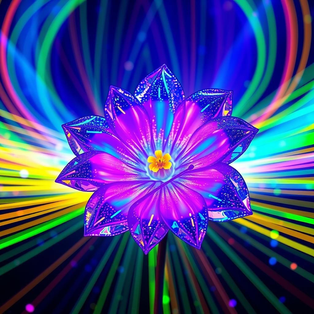 Iridescent Glitter Flower in Cyberpunk Laser Light Show
