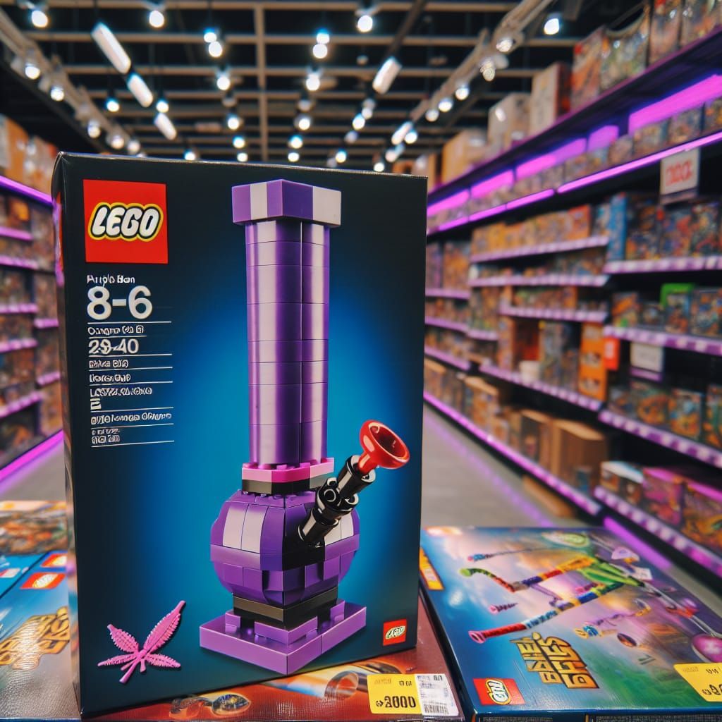 Purple Bong Lego Set on Store Shelf