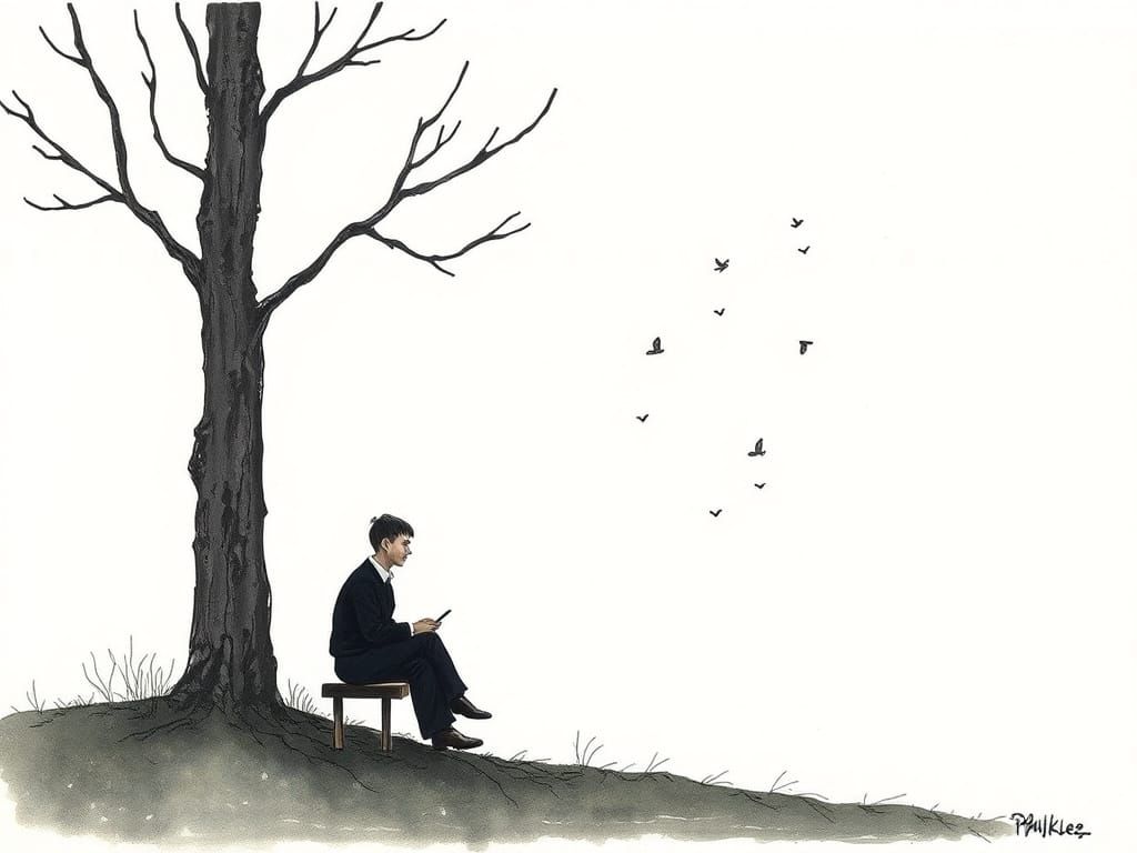 Surreal Minimalist Scene with Solo Figure