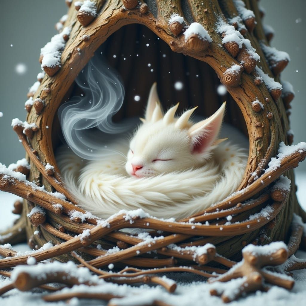 Sleeping Baby Dragon - A Hidden Nest In Winter