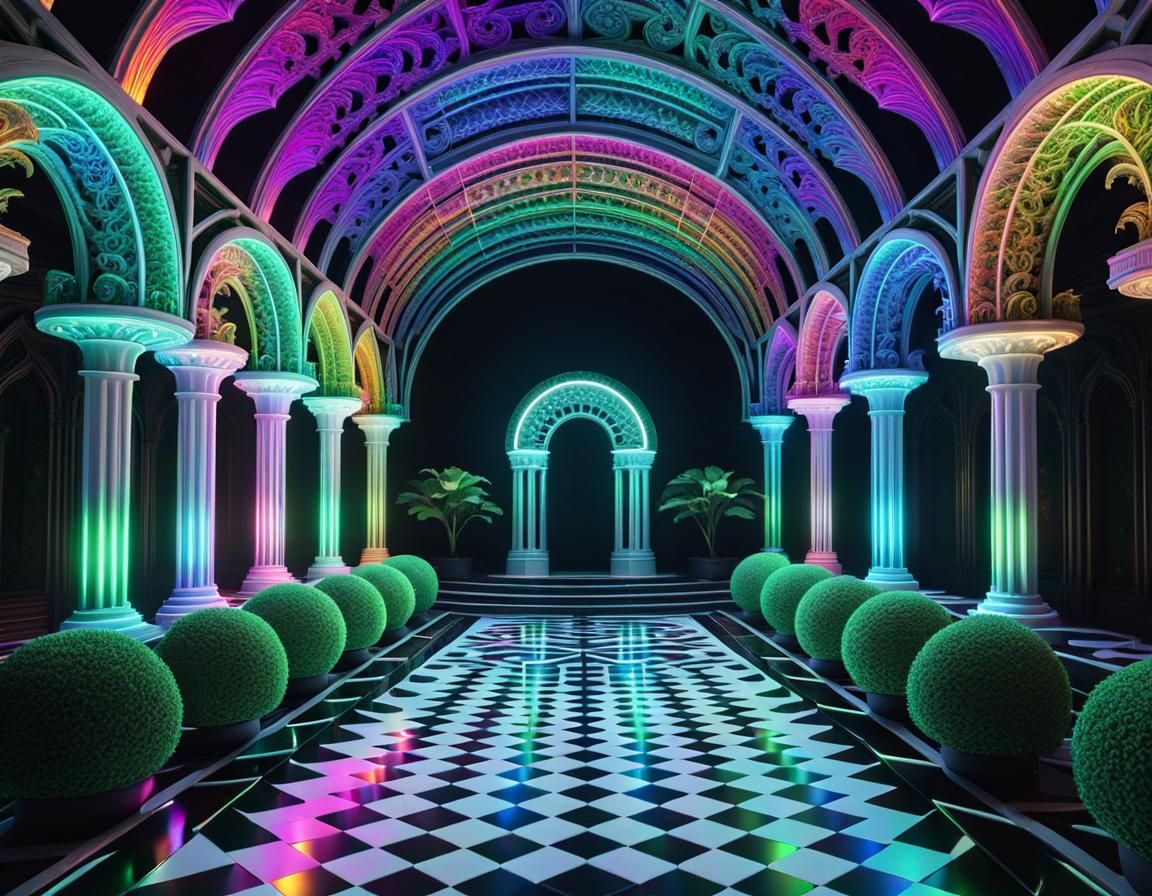 Fractal Palace in Art Deco Synthwave Style