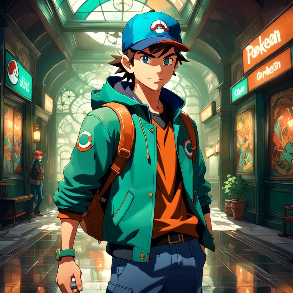 Pokémon Trainer Concept Art in Orange and Teal
