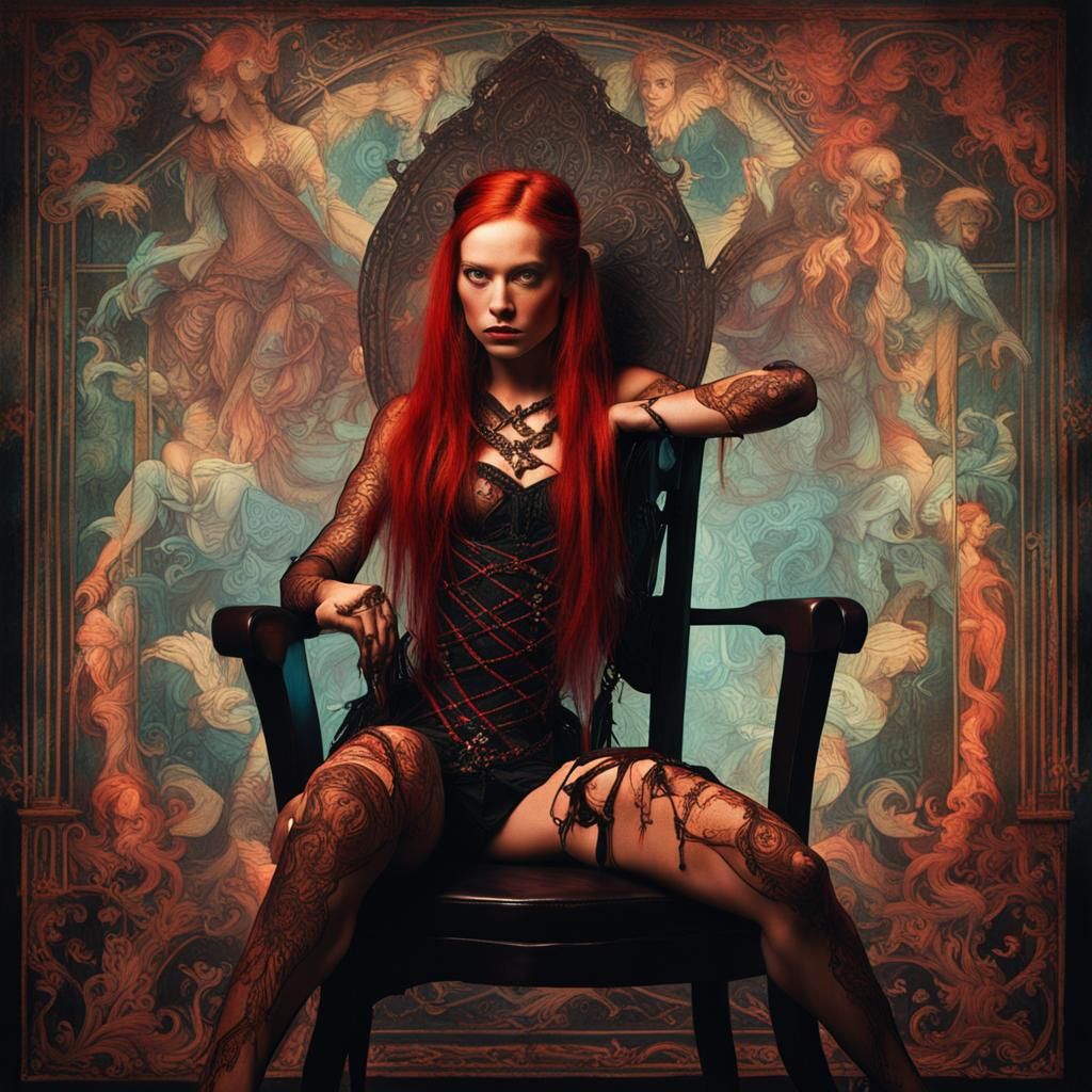 Russian Woman in Gothic Burlesque Costume, Art Nouveau Style