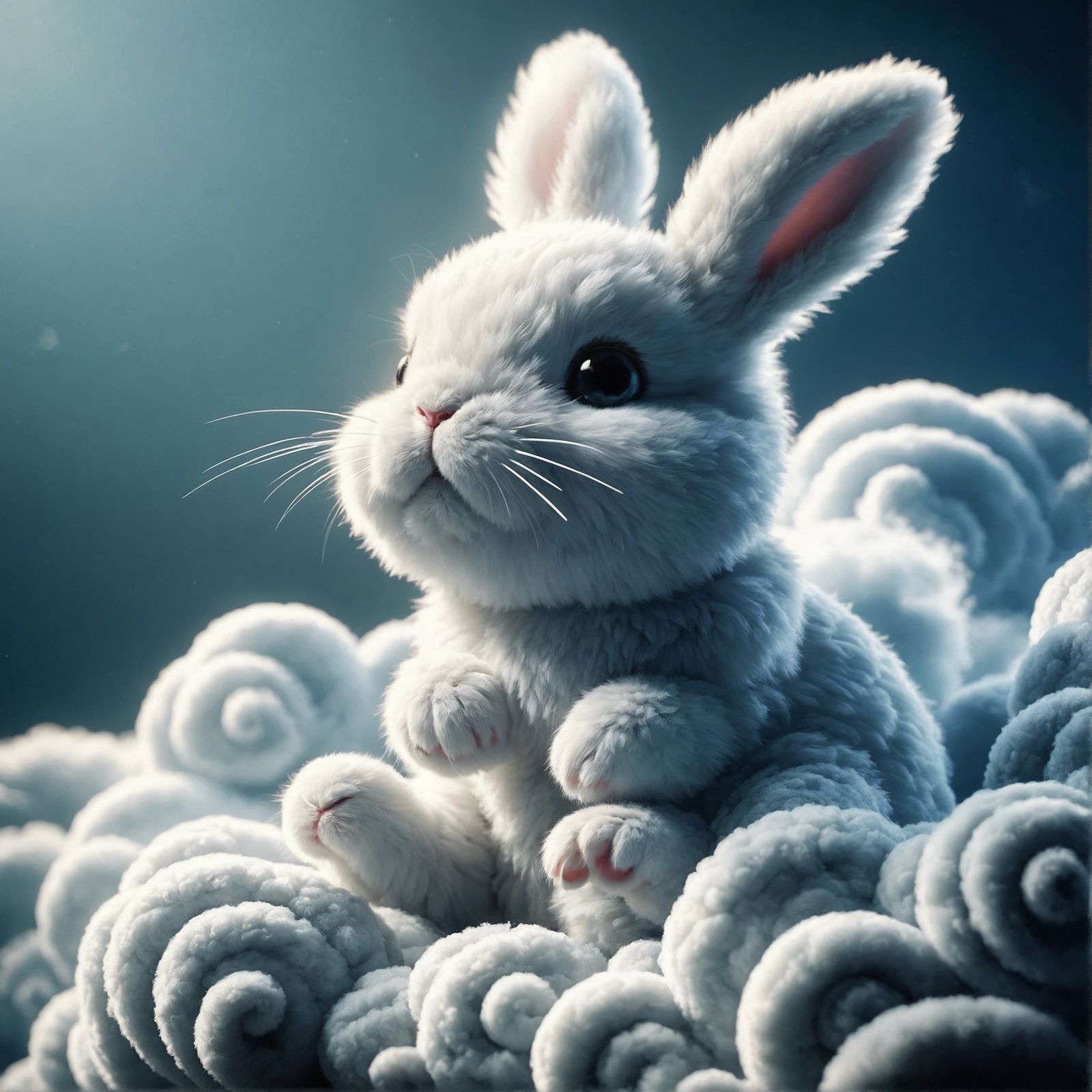 Fluffy Cloud Bunny Soaring in Claymation Style