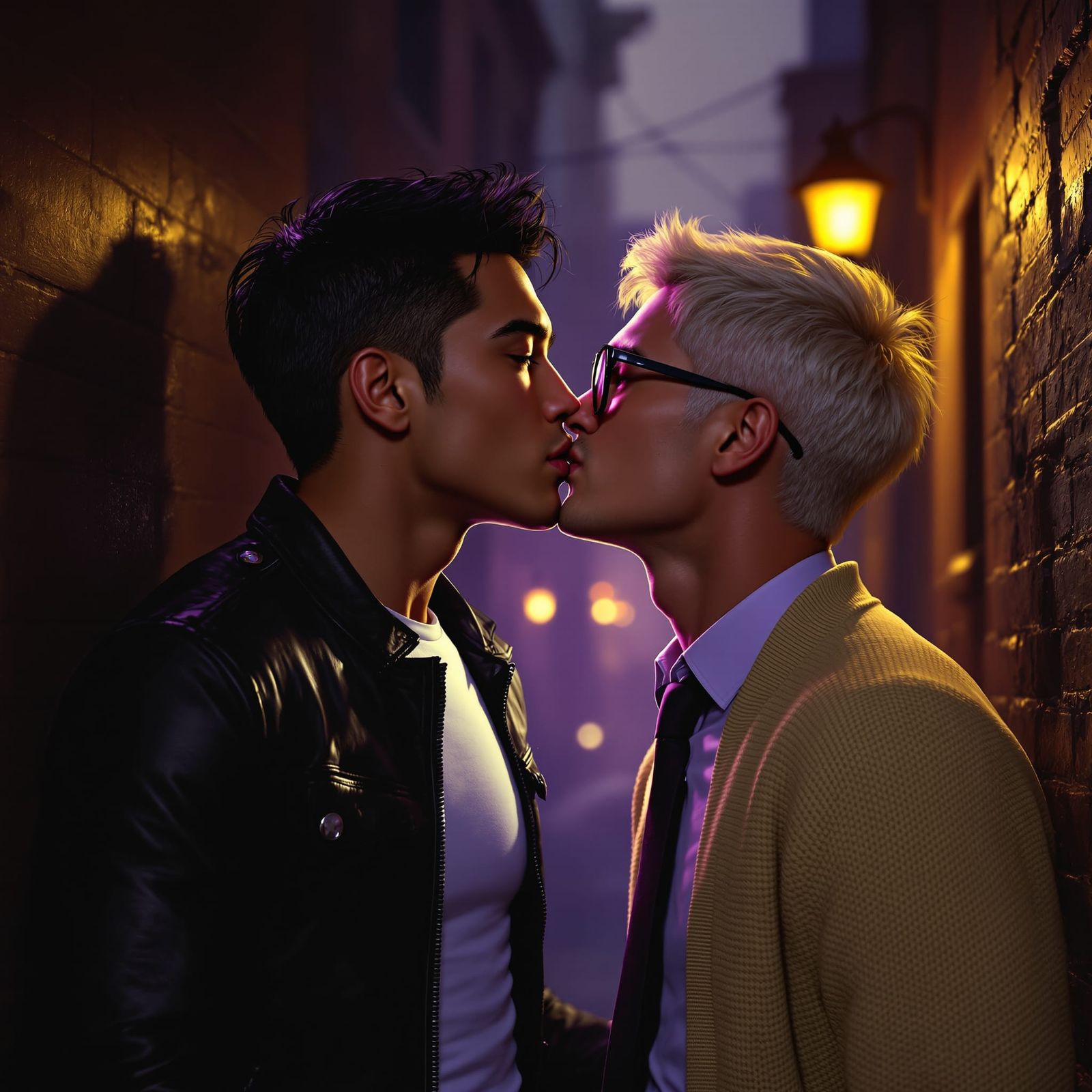 1950s College Men Steal A Kiss in Dusk Alley