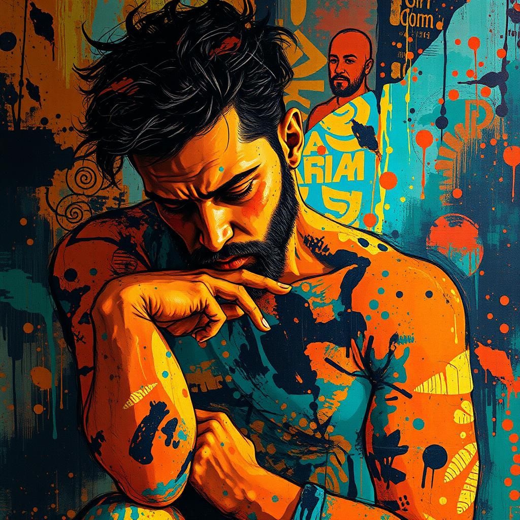 Abstract Expressionist Batik Thinker in 8K