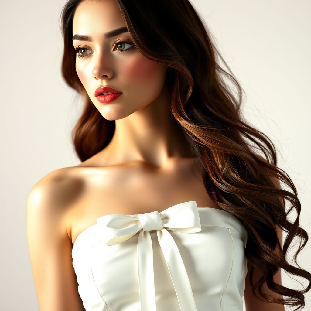 Elegant Woman in White Dress, Art Nouveau Style