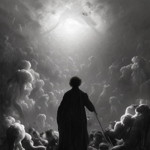 Epic Battle: Heaven Versus Hell in Gothic Horror Style