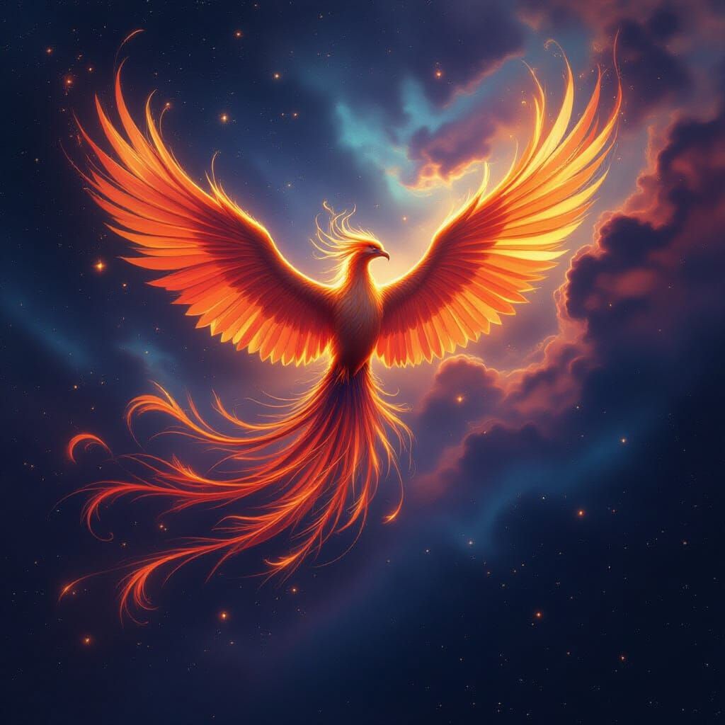 Majestic Phoenix Soaring Through Cosmic Nebula