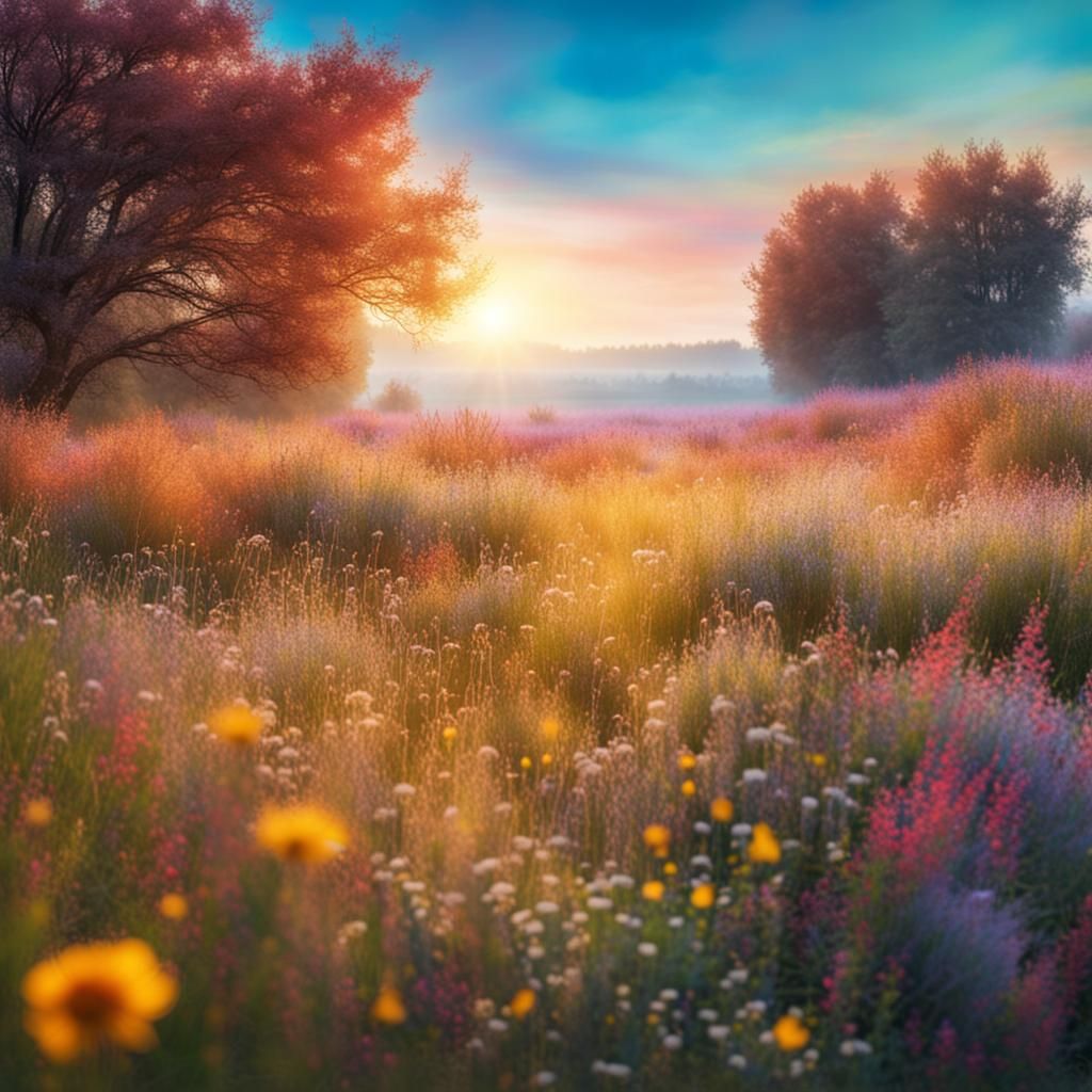 Colorful Flower Meadow in Sharp Focus