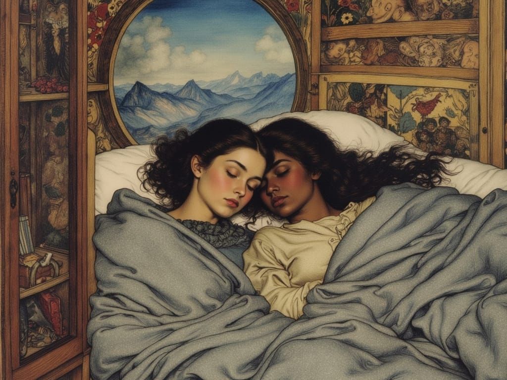 Women Asleep in Futurist Airplane Cabin