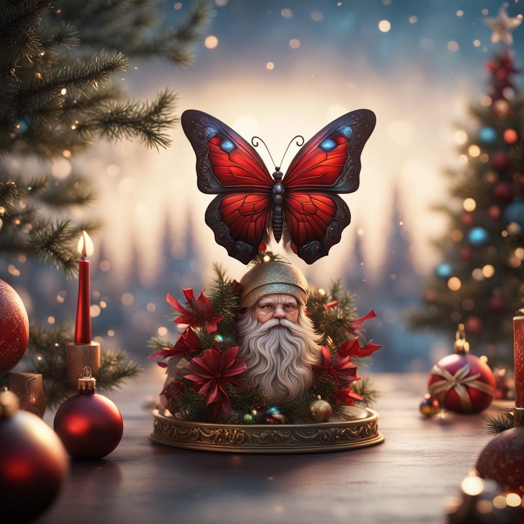 Santa Claus Butterfly Christmas Ornament: Detailed Matte Pai...