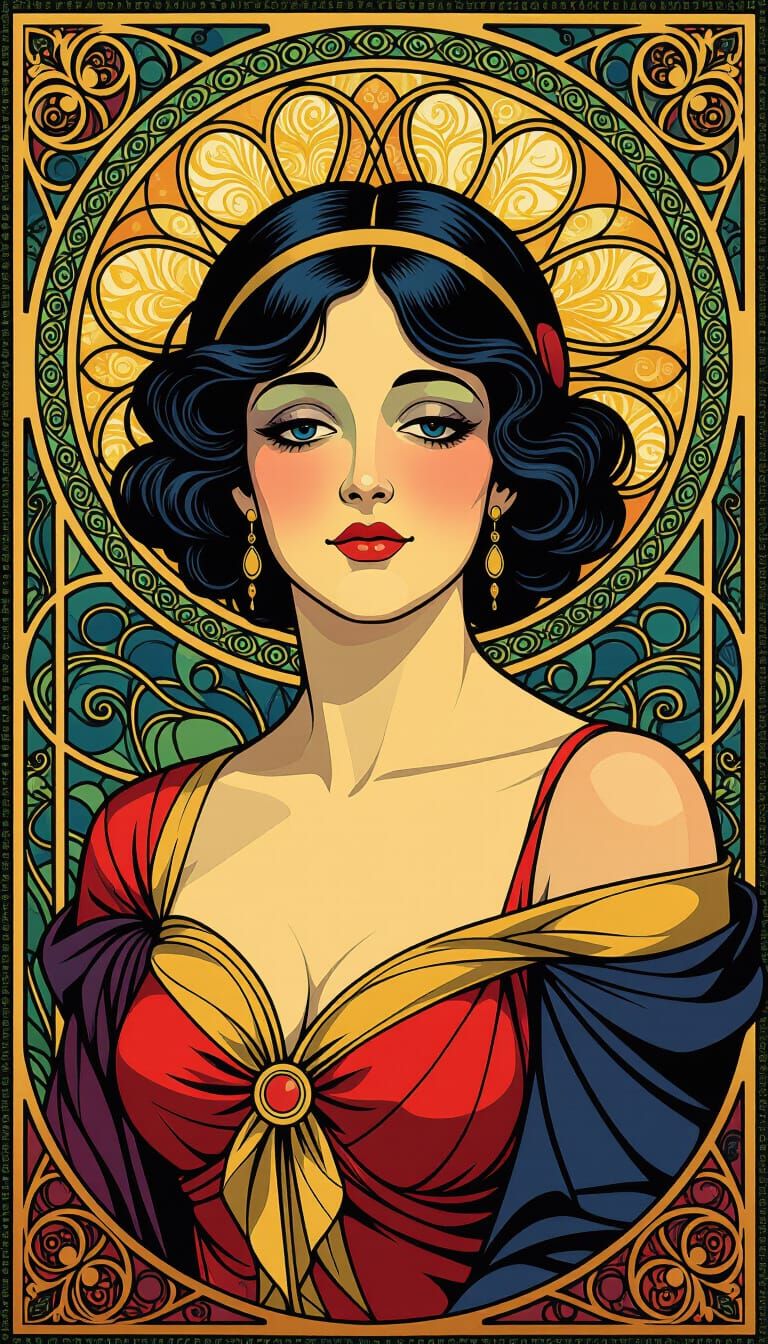 Art Nouveau Woman Portrait in Pop Art Style