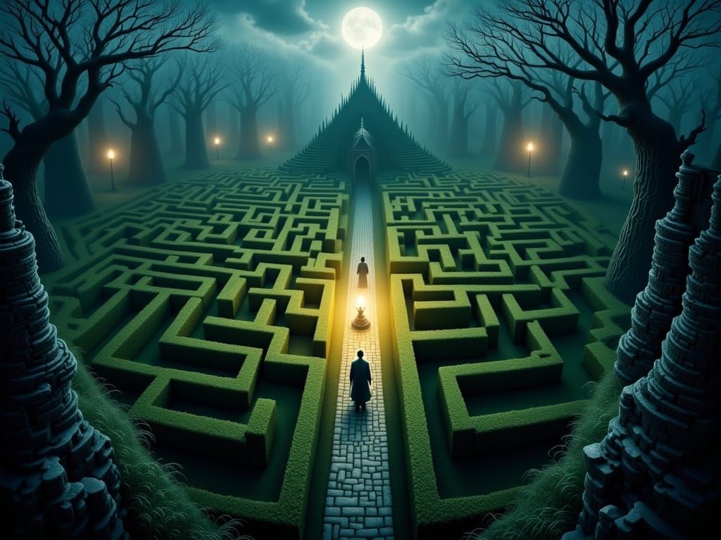 Triwizard Maze Bird's-Eye View with Magical Creatures