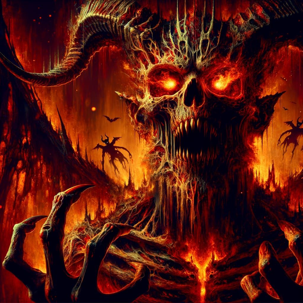 Horror-Themed Oil Painting of a Multi-Armed Monster