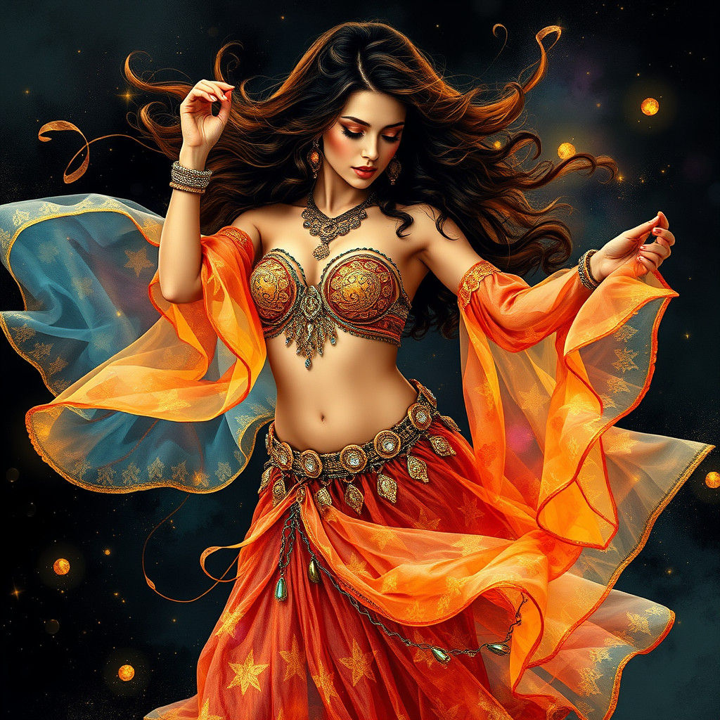 Enchanting Gypsy Dancer in Astral Watercolor Style