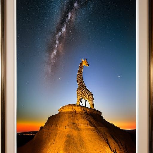 Surreal Starry Giraffe, Dali-esque Nightscape