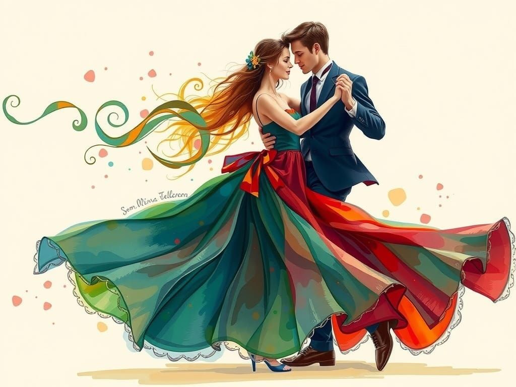 Tango Dancers in Impressionistic Watercolor Style
