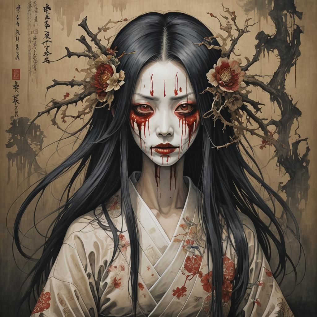 Ethereal Slit-Mouthed Woman: Japanese Masterpiece Painting